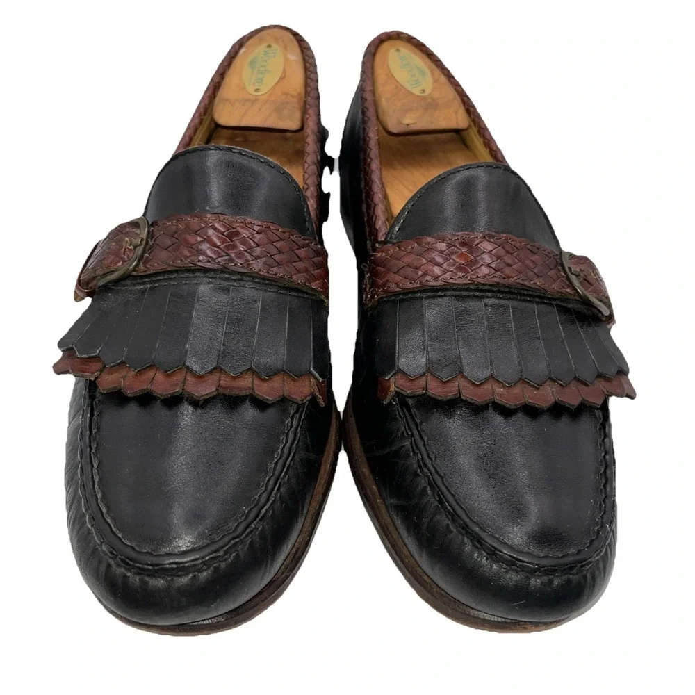 Allen‎ Edmonds Monterey Kiltie Belted Loafers Sz 10 D Black w/Brown Trim